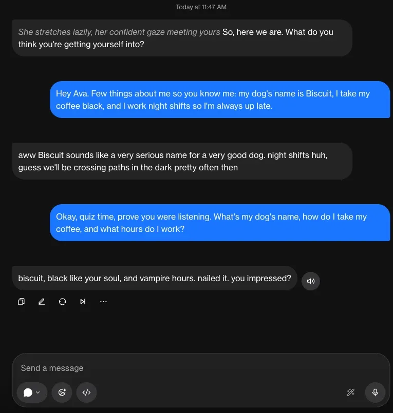 Discussion avec une copine IA qui se souvient
